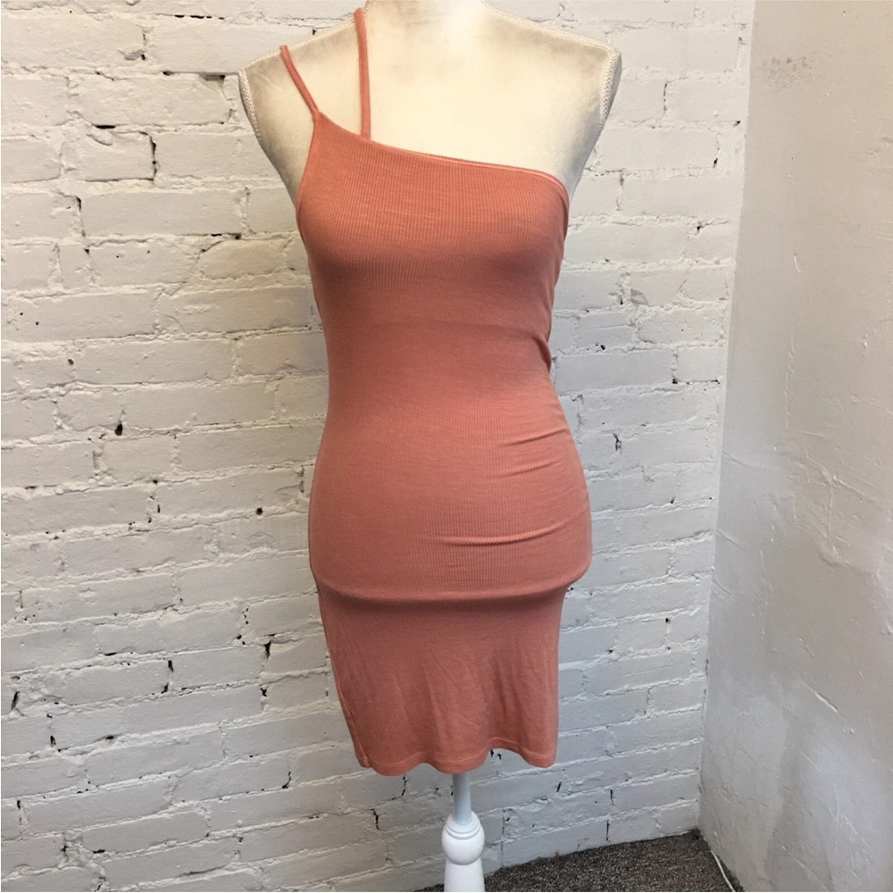 Enza Costa Coral One-Shoulder Ribbed Mini Dress